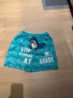 SolAzul Men's Funny Stop Staring At My Shark Swim Trunks Beach Board Shorts